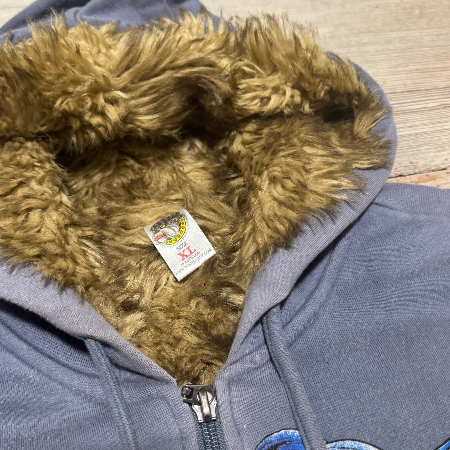 Ed Hardy vintage y2k embroidered fur hoodie