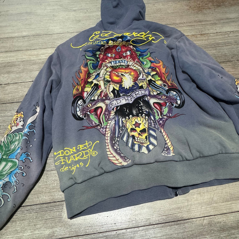 Detailansicht: Sourced limited accessories and clothes Ed Hardy vintage y2k embroidered fur hoodie – Logo, Nähte oder Material