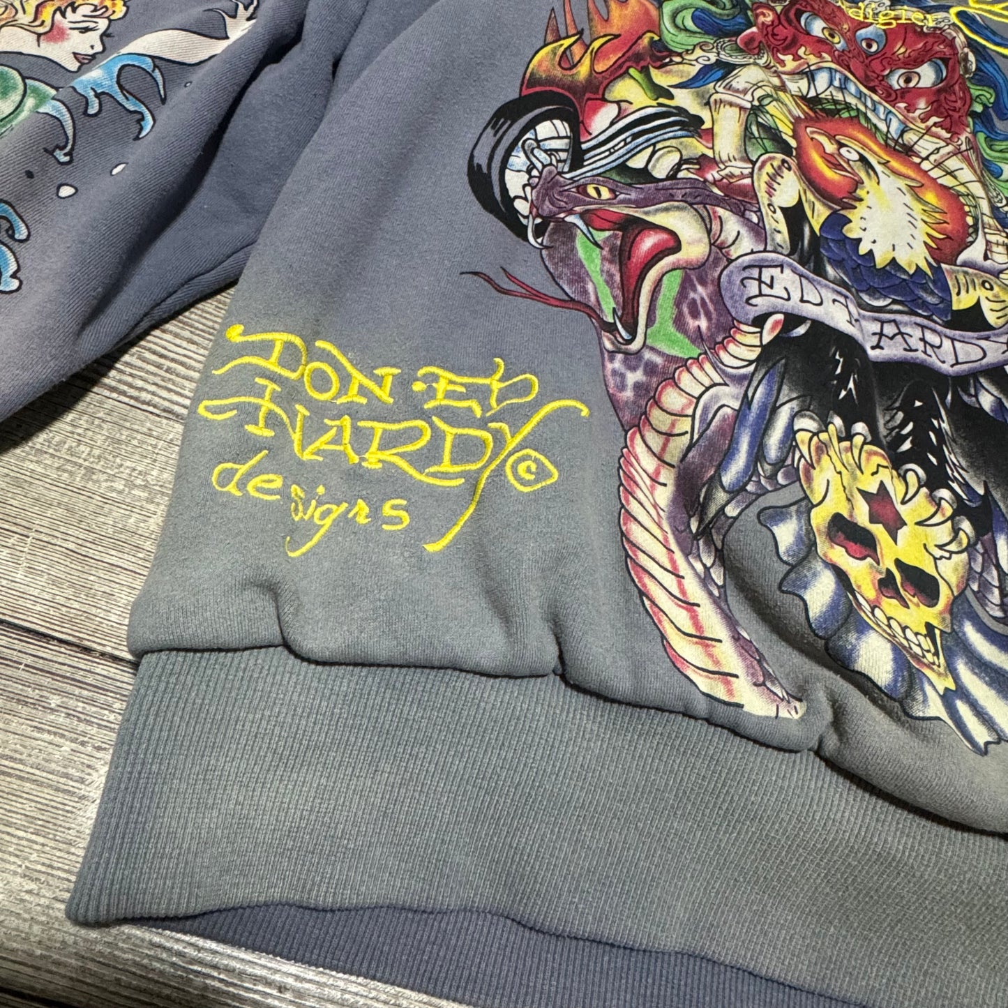 Ed Hardy vintage y2k embroidered fur hoodie