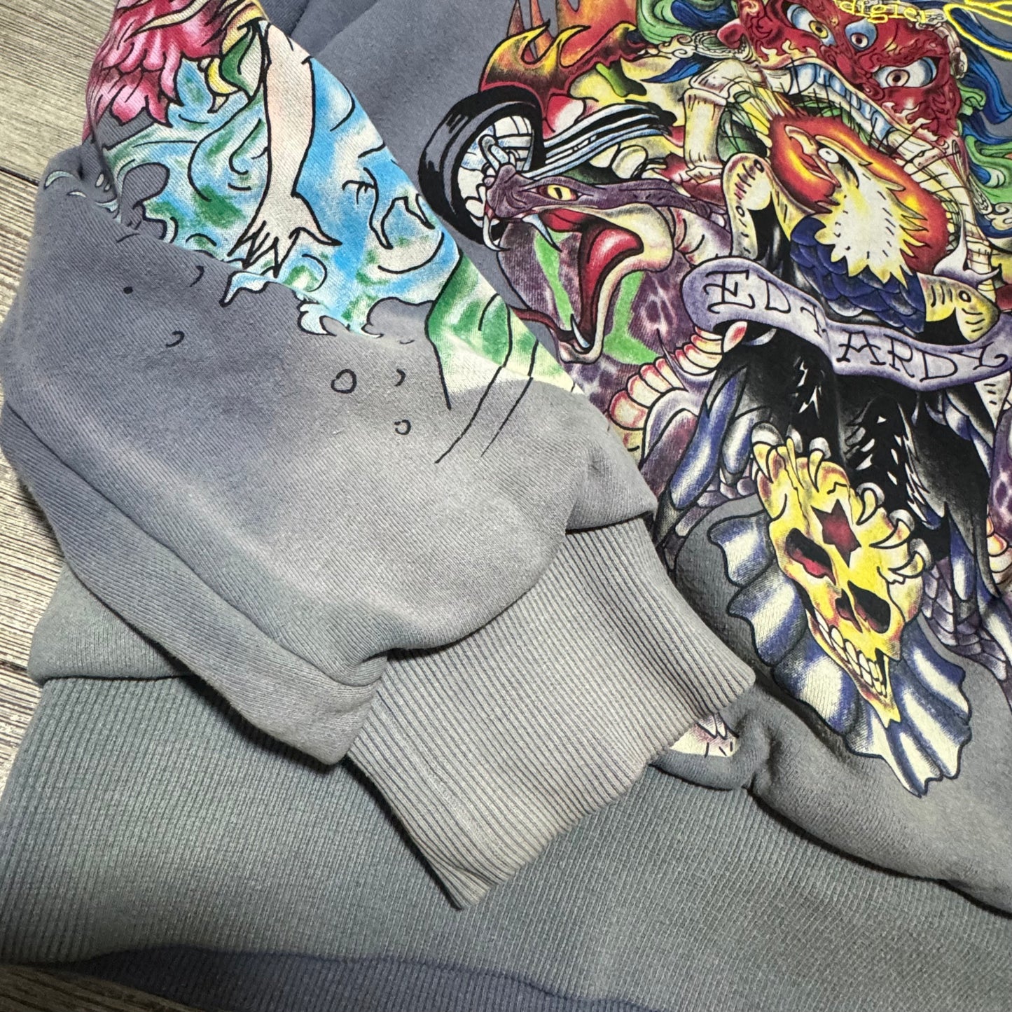 Ed Hardy vintage y2k embroidered fur hoodie