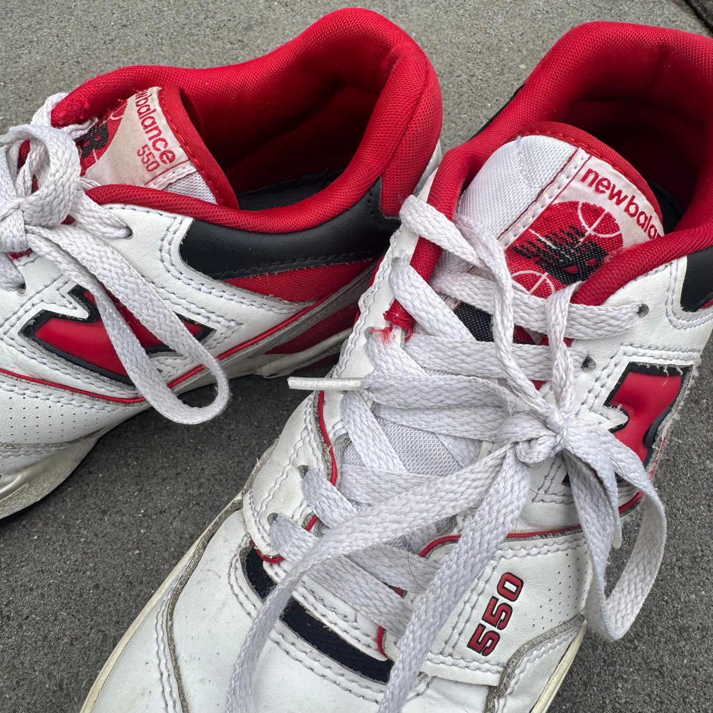 New Balance 550 white and red sneakers