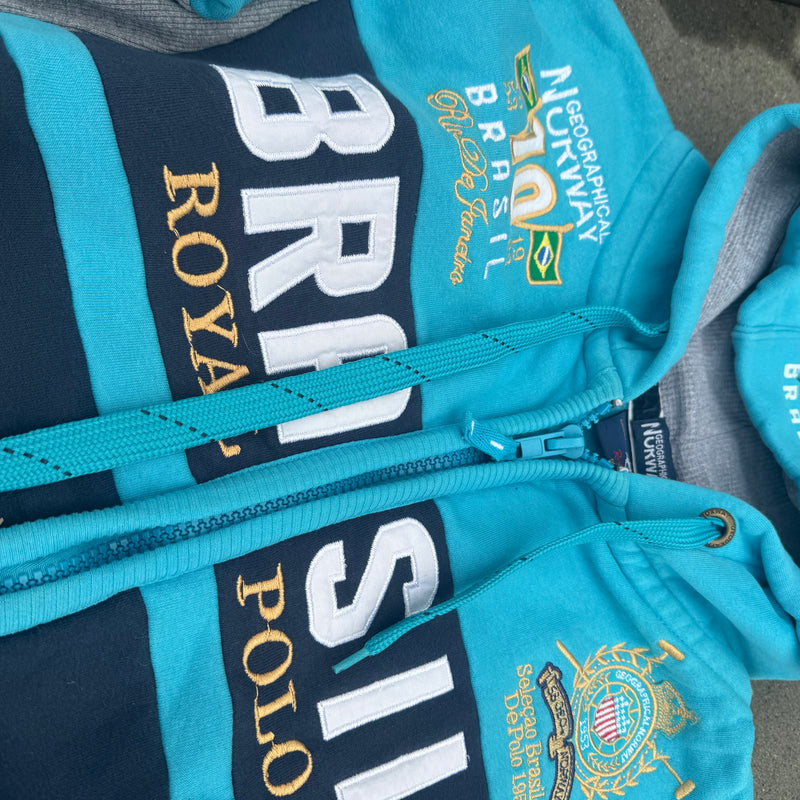 Detailansicht: Sourced limited accessories and clothes Geographical Norway Brazil Royal Polo hoodie – Logo, Nähte oder Material