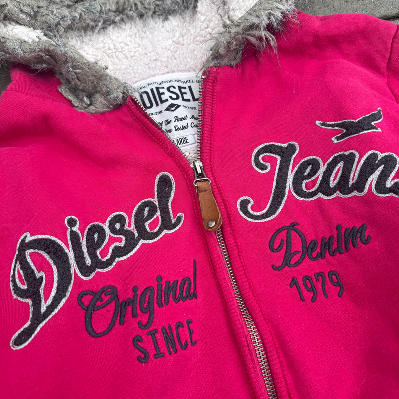 Detailansicht: Sourced limited accessories and clothes Diesel Jeans Y2K vintage pink zip-up hoodie – Logo, Nähte oder Material