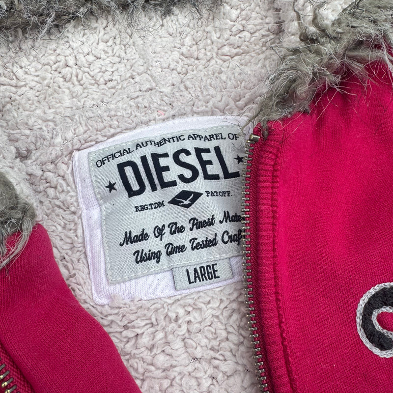 Detailansicht: Sourced limited accessories and clothes Diesel Jeans Y2K vintage pink zip-up hoodie – Logo, Nähte oder Material