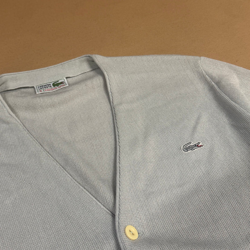 Detailansicht: Sourced limited accessories and clothes Lacoste vintage grey knitted cardigan – Logo, Nähte oder Material