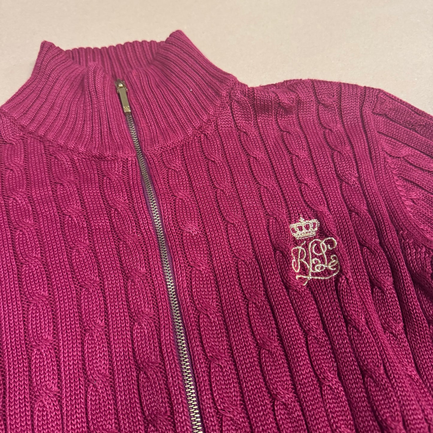 Lauren Ralph Lauren burgundy knitted zip-up