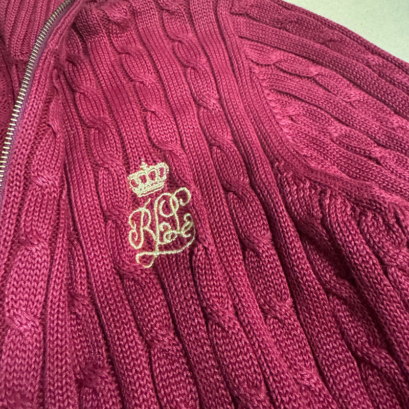 Detailansicht: Sourced limited accessories and clothes Lauren Ralph Lauren burgundy knitted zip-up – Logo, Nähte oder Material