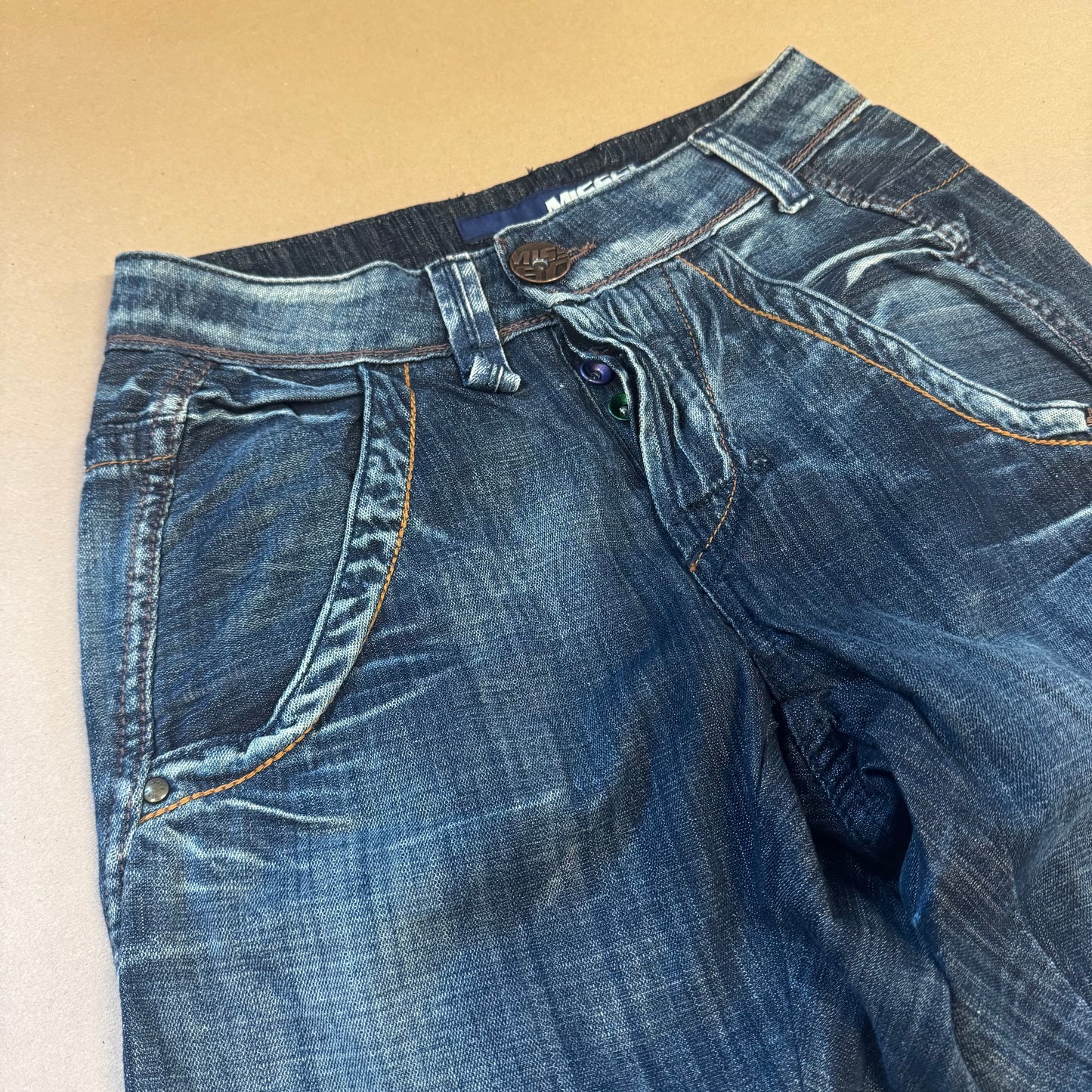 Miss Sixty floral wide leg stone washed jeans
