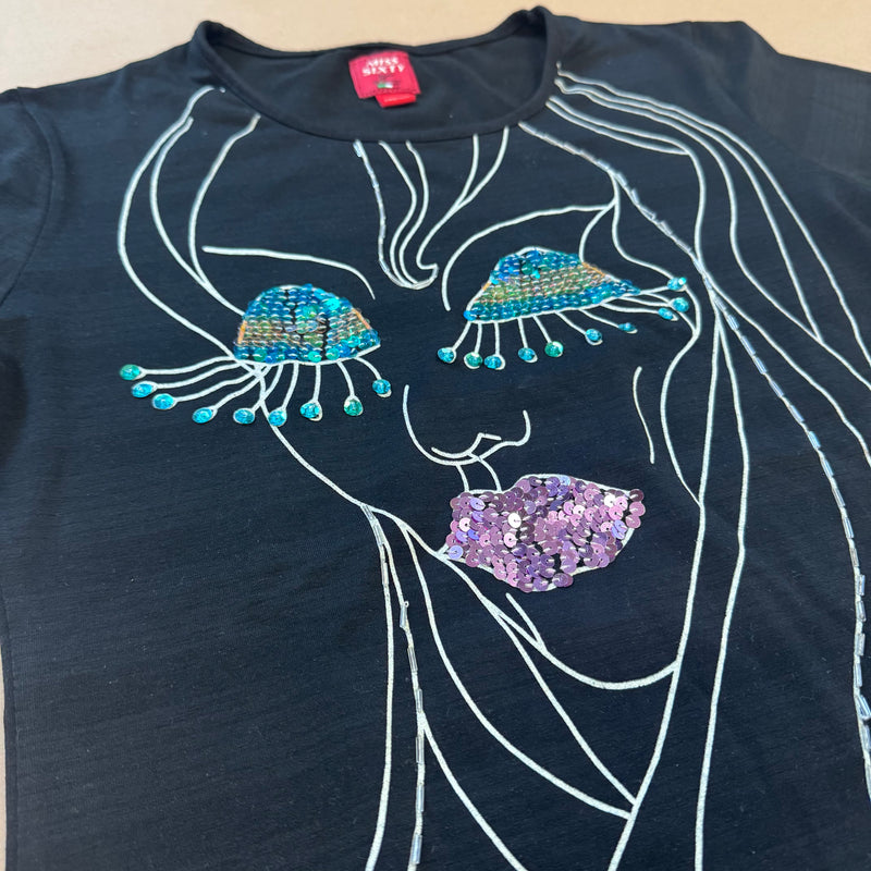 Detailansicht: Sourced limited accessories and clothes Miss Sixty glitter girl black T-shirt – Logo, Nähte oder Material
