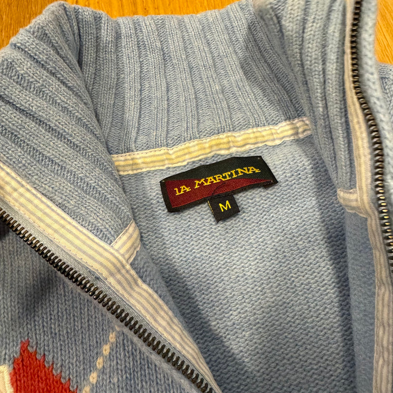 Detailansicht: Sourced limited accessories and clothes La Martina Aspen Snow Polo blue knitted jacket – Logo, Nähte oder Material