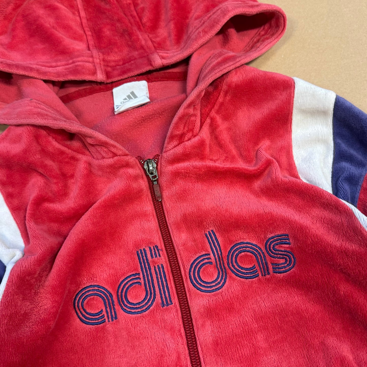 Adidas vintage 80s red fluffy zip-up hoodie