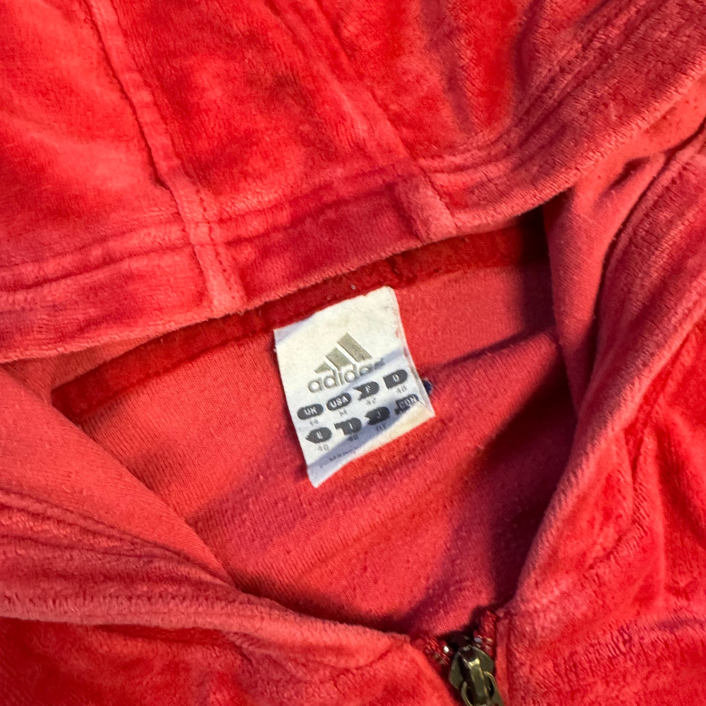 Adidas vintage 80s red fluffy zip-up hoodie