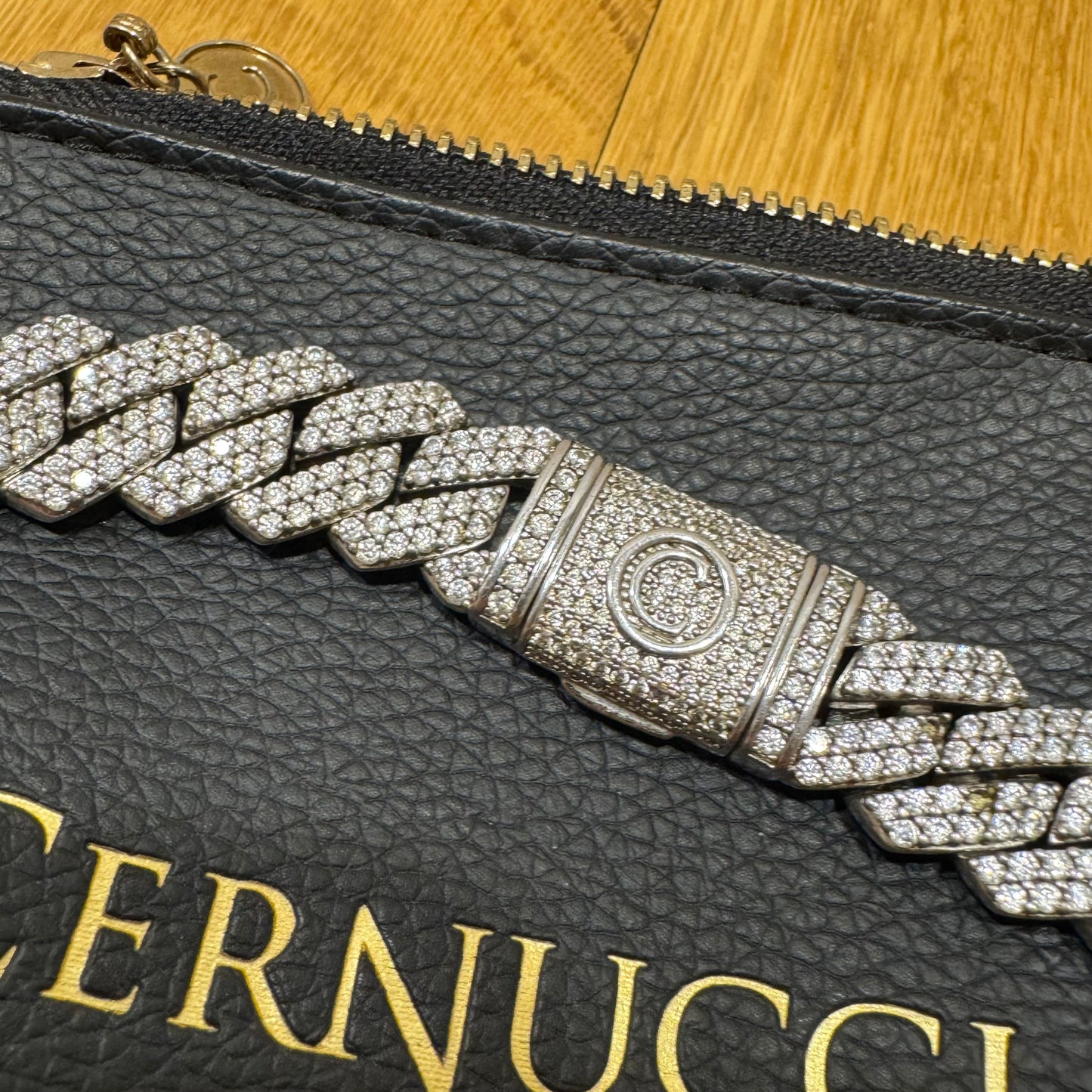 Cernucci iced out prong Cuban chain white gold