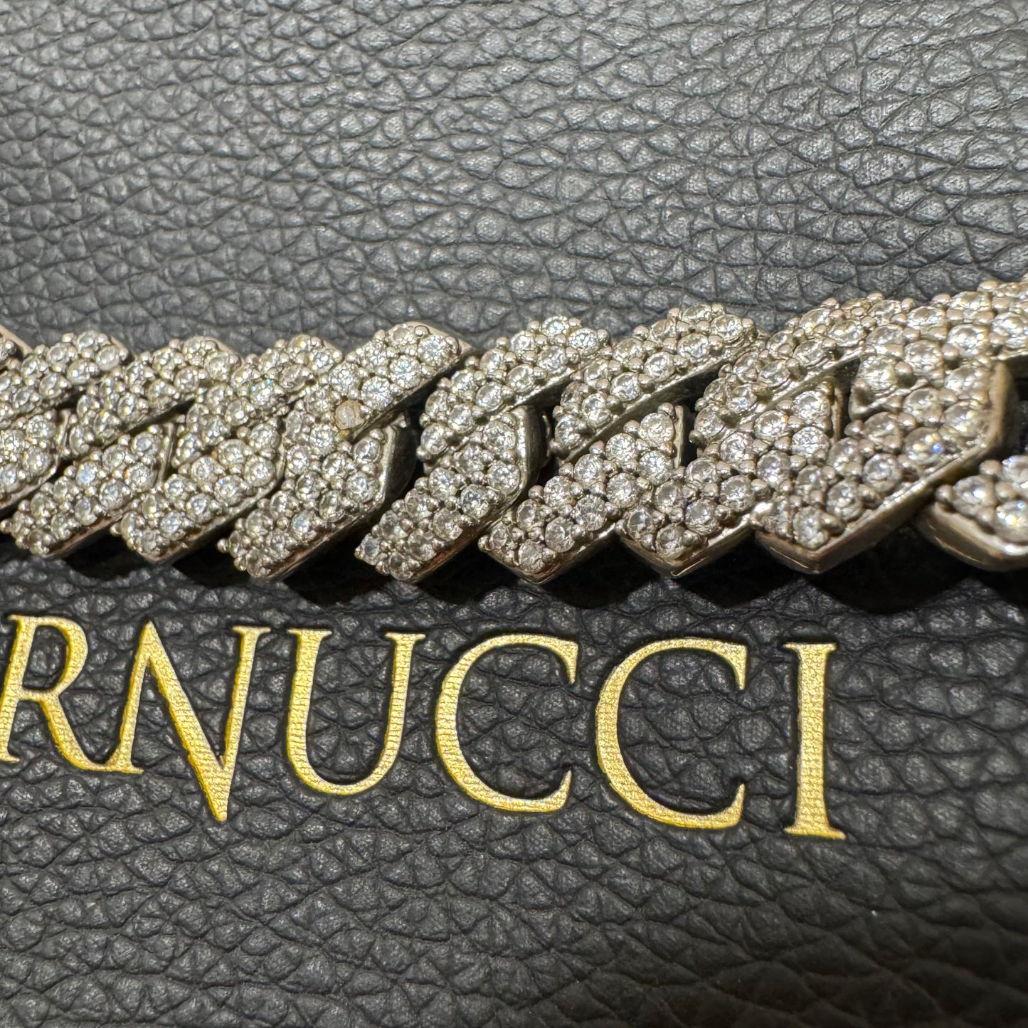 Cernucci iced out prong Cuban chain white gold