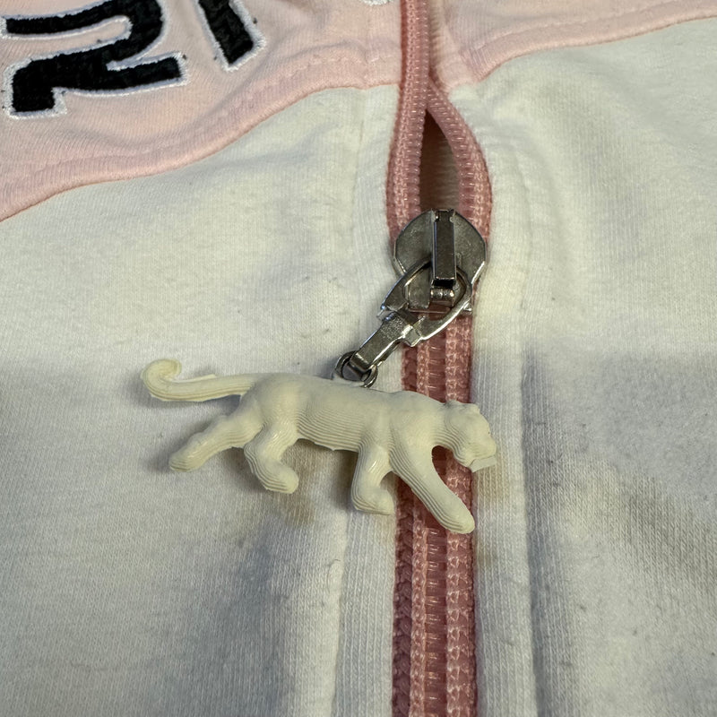 Detailansicht: Sourced limited accessories and clothes Airness pink and white vintage women’s zip-up – Logo, Nähte oder Material