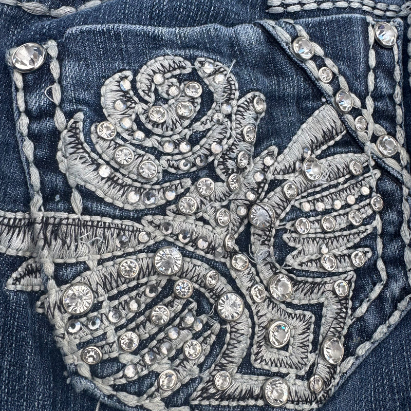 Detailansicht: Sourced limited accessories and clothes LA Idol USA Y2K glitter wide leg jeans – Logo, Nähte oder Material