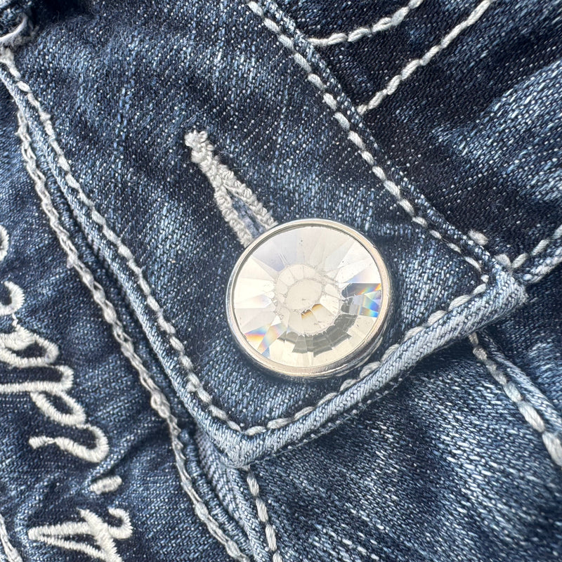 Detailansicht: Sourced limited accessories and clothes LA Idol USA Y2K glitter wide leg jeans – Logo, Nähte oder Material