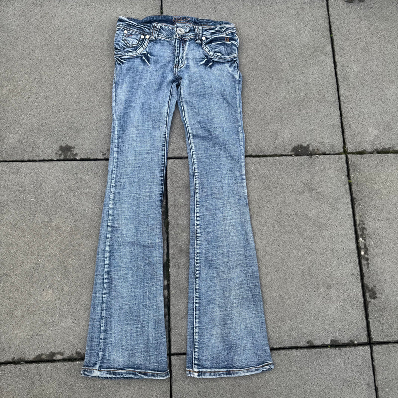 Detailansicht: Sourced limited accessories and clothes Six Nine 69 Y2K bootcut jeans – Logo, Nähte oder Material