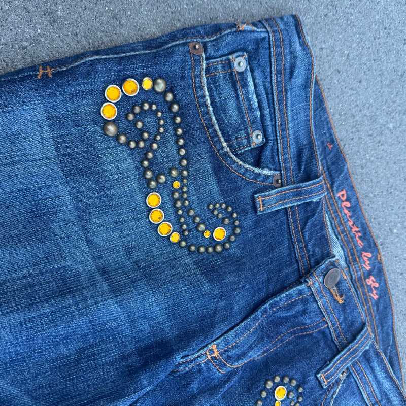 Detailansicht: Sourced limited accessories and clothes Plastie by Sly vintage wide leg jeans – Logo, Nähte oder Material