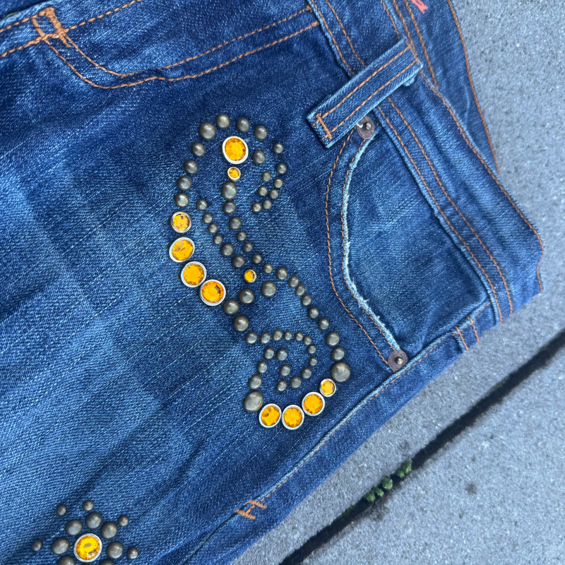 Detailansicht: Sourced limited accessories and clothes Plastie by Sly vintage wide leg jeans – Logo, Nähte oder Material
