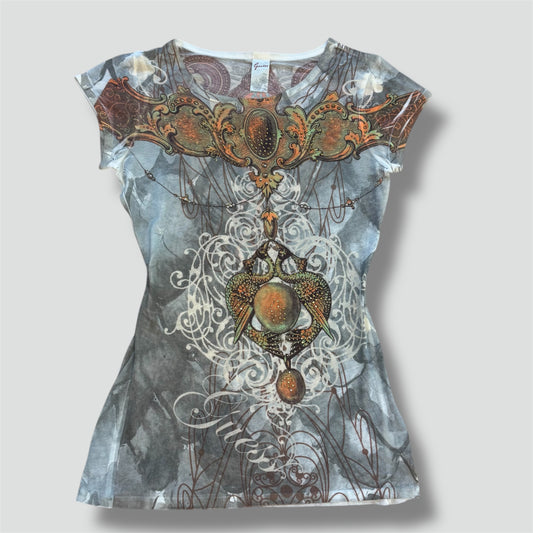 Guess Y2K style rhinestones summer tee