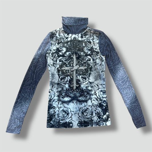 "Cross and roses" gothic turtleneck thin longsleeve
