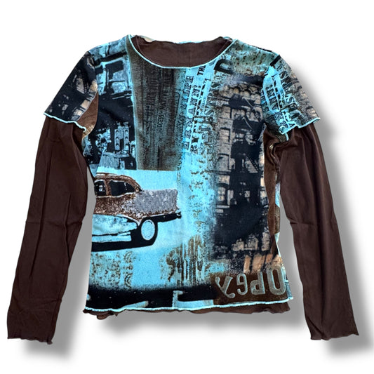 2000s style "Car Race" double layer longsleeve shirt