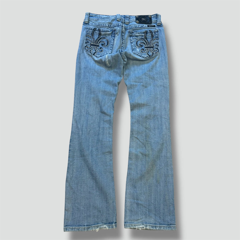 Detailansicht: Sourced limited accessories and clothes Miss Me ripped wide leg jeans used – Logo, Nähte oder Material