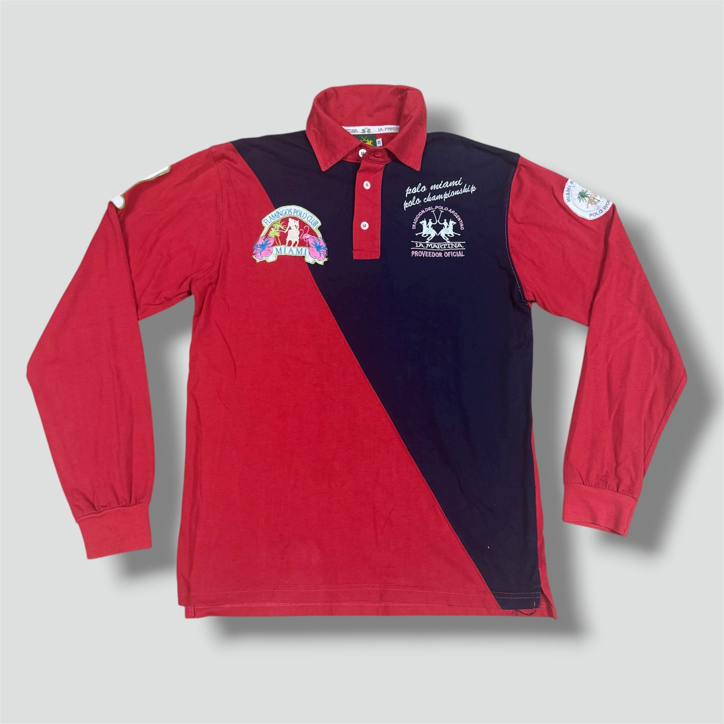 La Martina Flamingos red long-sleeve polo shirt