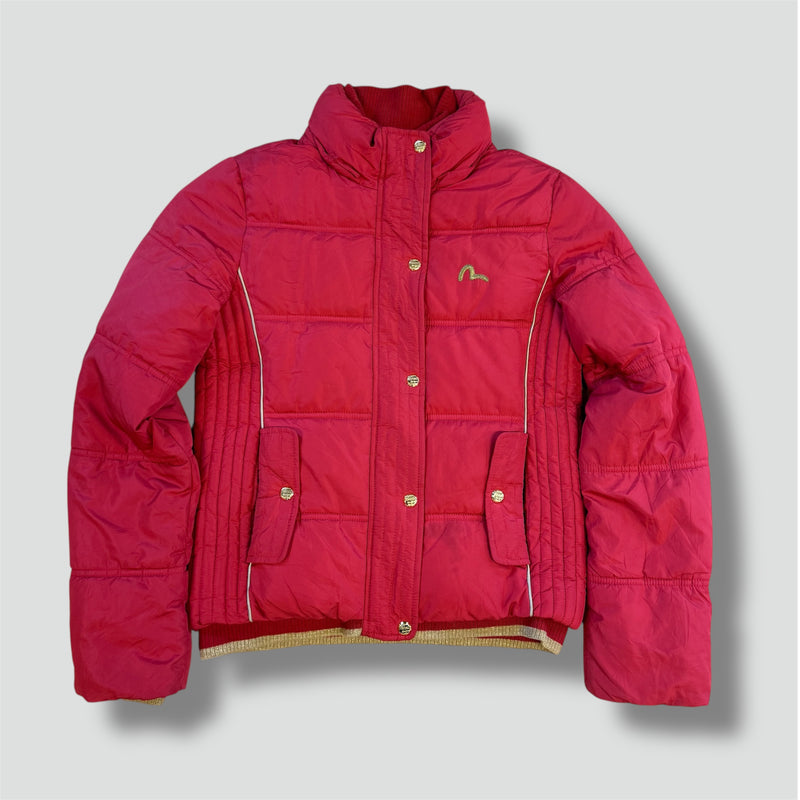 Sourced limited accessories and clothes Evisu vintage red and golden puffer jacket – Secondhand Streetwear