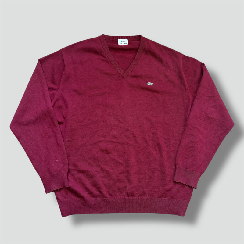 Sourced limited accessories and clothes Lacoste vintage burgundy v-neck sweater – Secondhand Streetwear