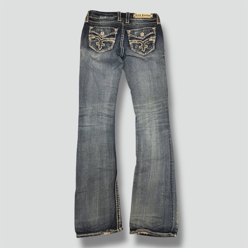 Detailansicht: Sourced limited accessories and clothes Rock Revival y2k wide leg denim jeans – Logo, Nähte oder Material