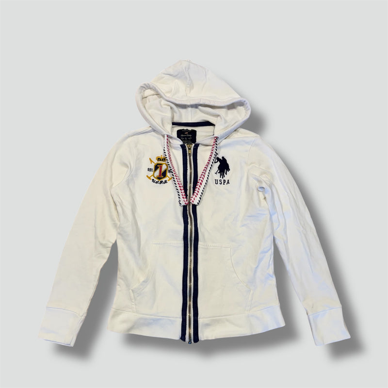 Sourced limited accessories and clothes US Polo Assn vintage white zipped hoodie – Secondhand Streetwear