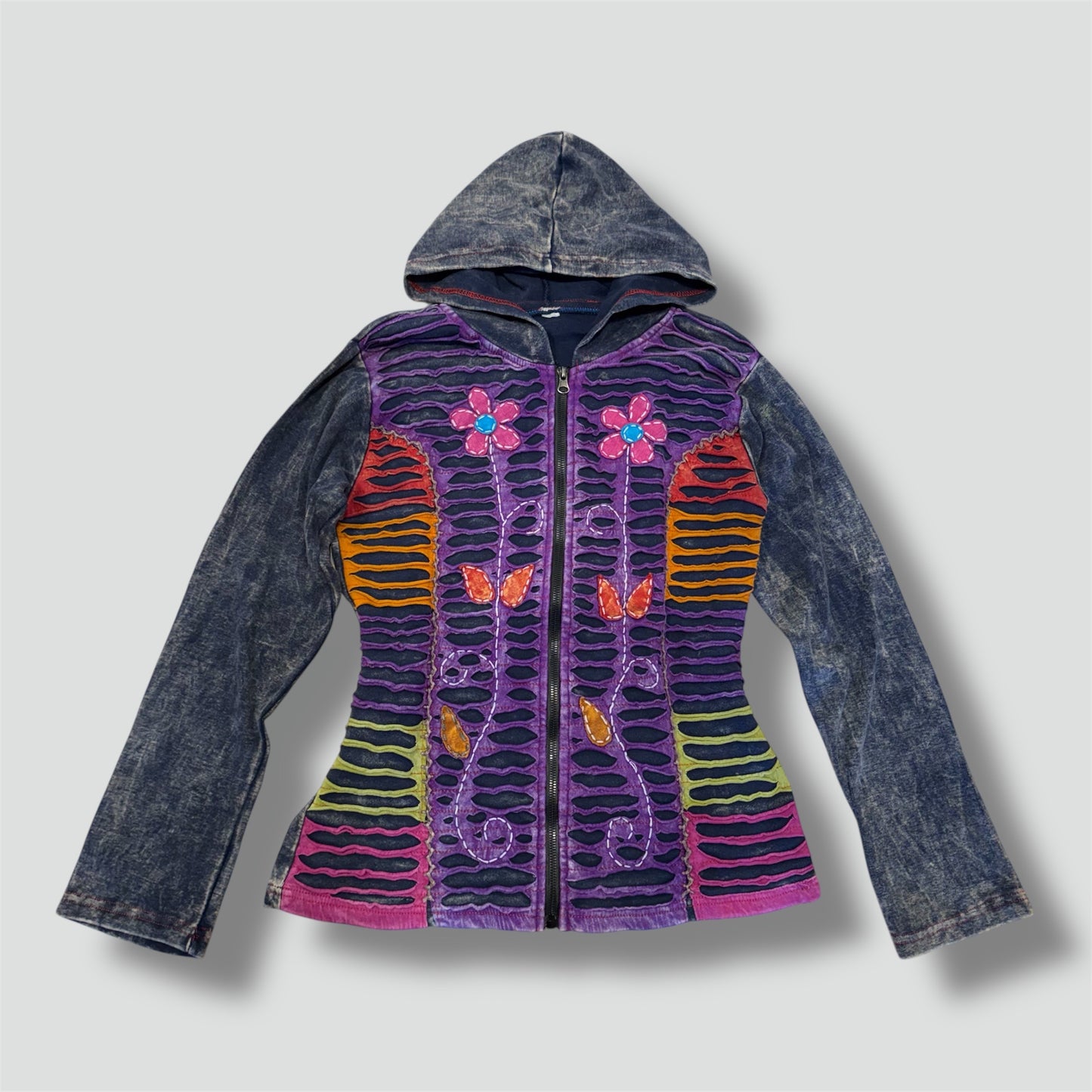 Vintage Y2K stonewashed floral zip-up hoodie