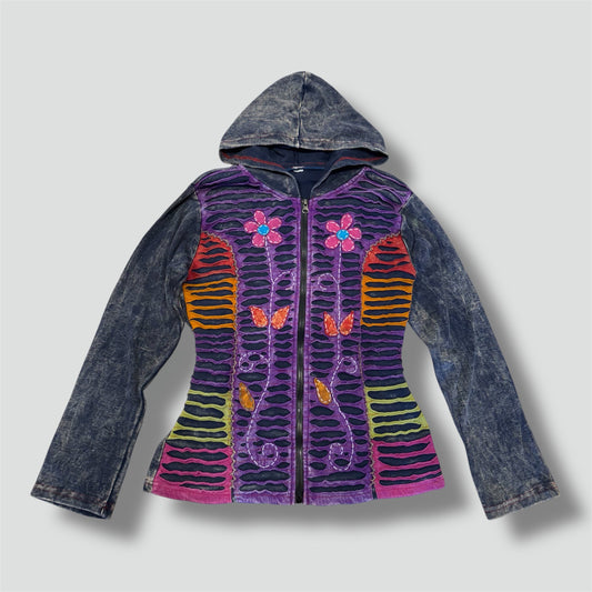 Vintage Y2K stonewashed floral zip-up hoodie