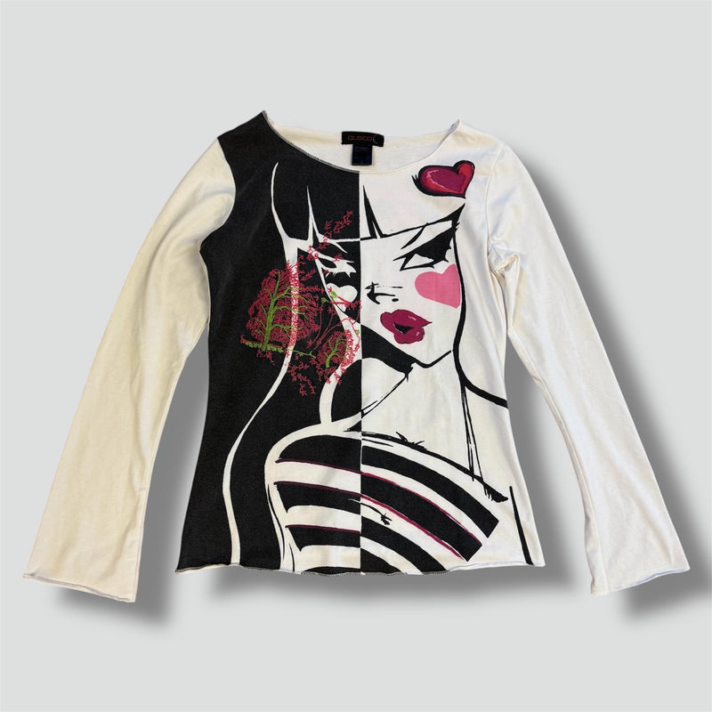 Sourced limited accessories and clothes Custo Barcelona white sketch Y2K long sleeve – Secondhand Streetwear