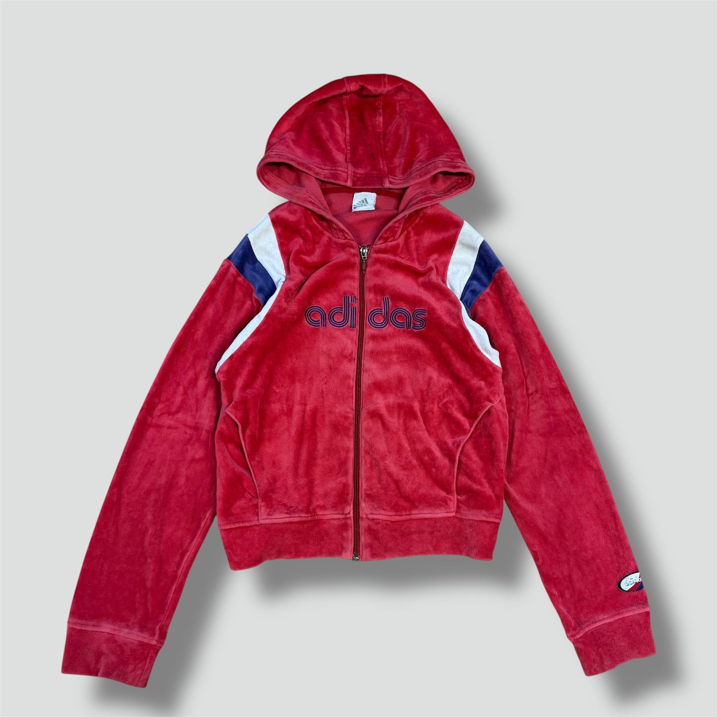 Adidas vintage 80s red fluffy zip-up hoodie