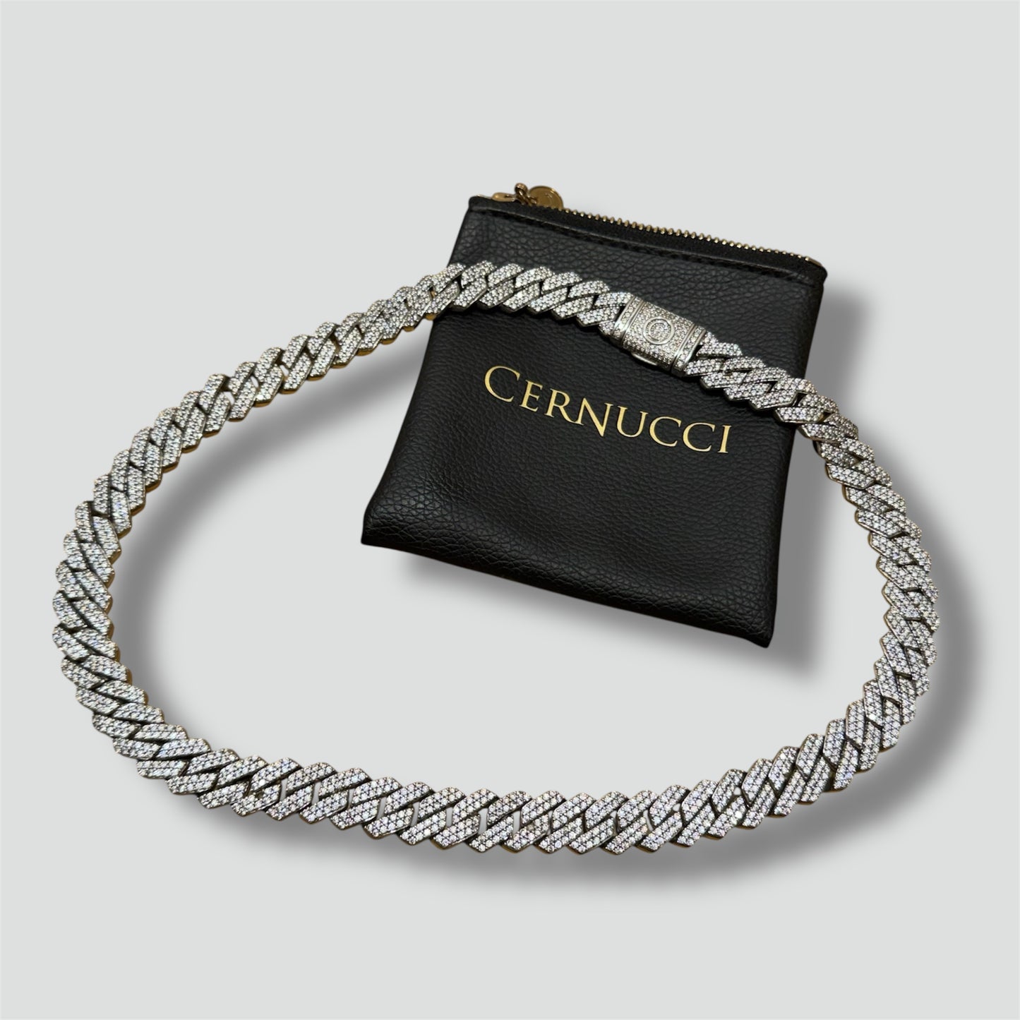 Cernucci iced out prong Cuban chain white gold