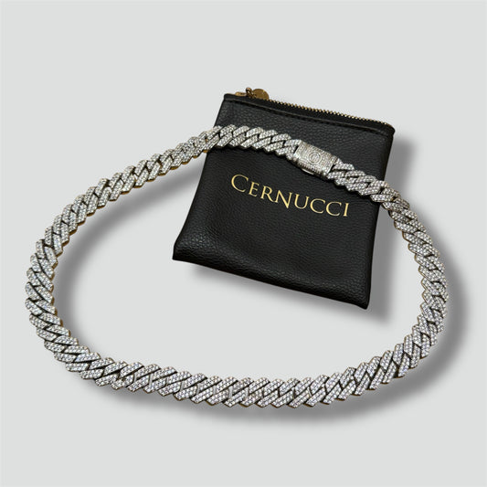Cernucci iced out prong Cuban chain white gold