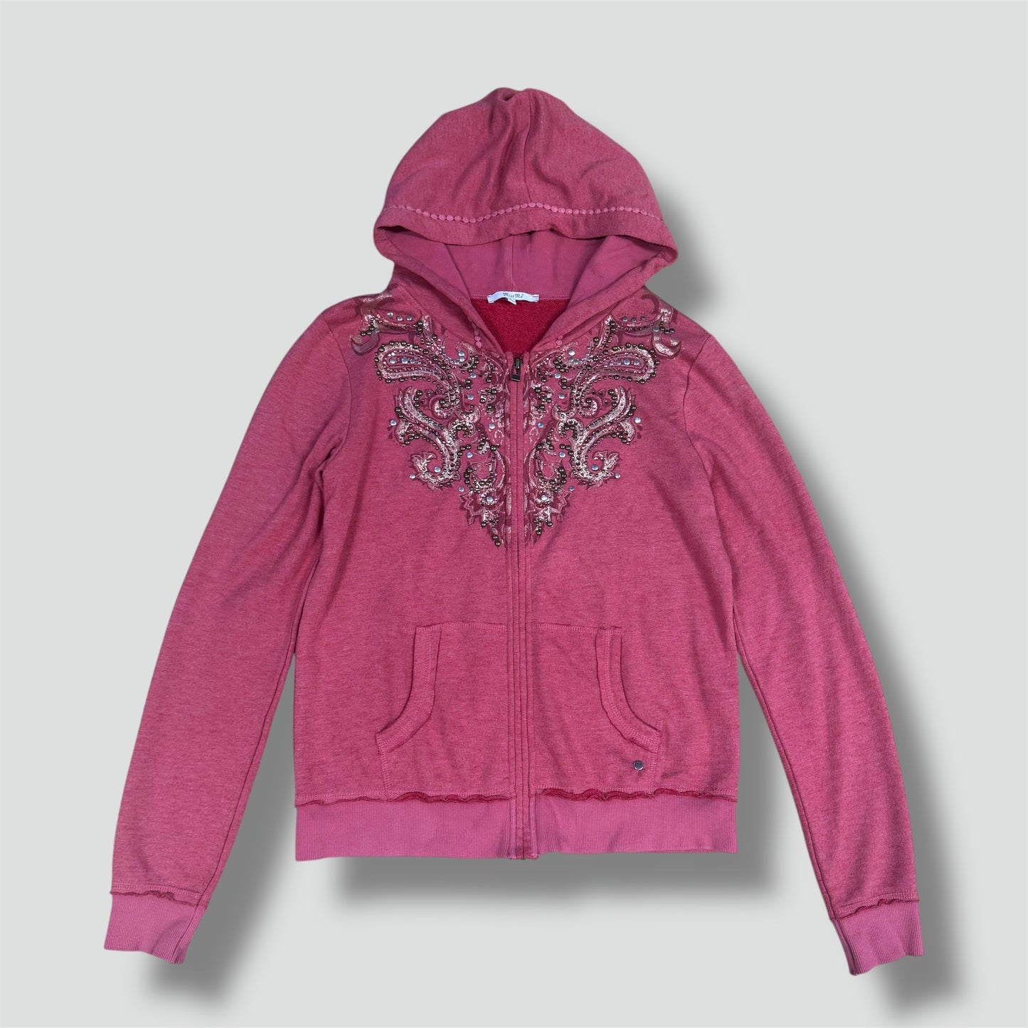 Miss Me rhinestones Y2K zip-up hoodie