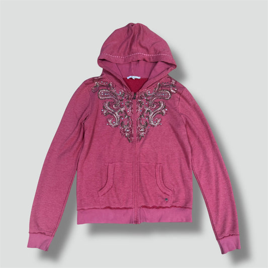 Miss Me rhinestones Y2K zip-up hoodie