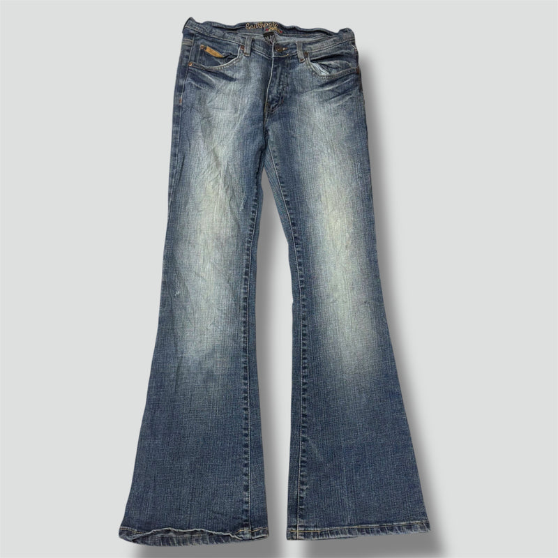 Detailansicht: Sourced limited accessories and clothes Southpole Y2K women’s wide leg jeans – Logo, Nähte oder Material