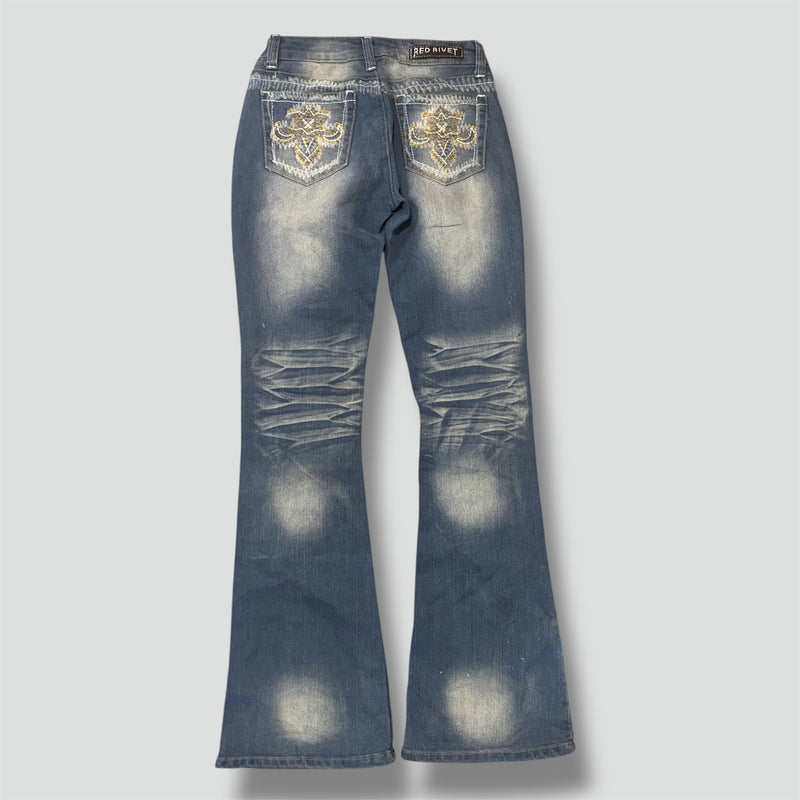 Sourced limited accessories and clothes Red Rivet Y2K stone washed wide leg jeans – Secondhand Streetwear