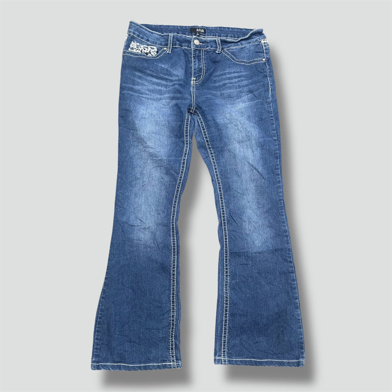 Detailansicht: Sourced limited accessories and clothes Ana Y2K vintage glitter wide leg jeans – Logo, Nähte oder Material