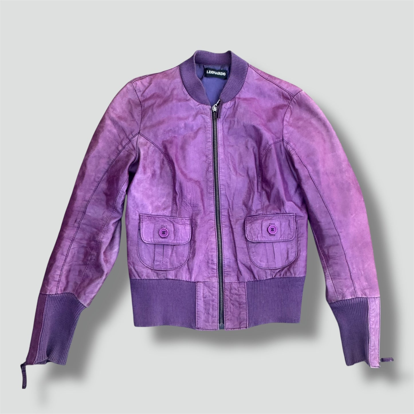 Leonardo purple designer genuine leather jacket