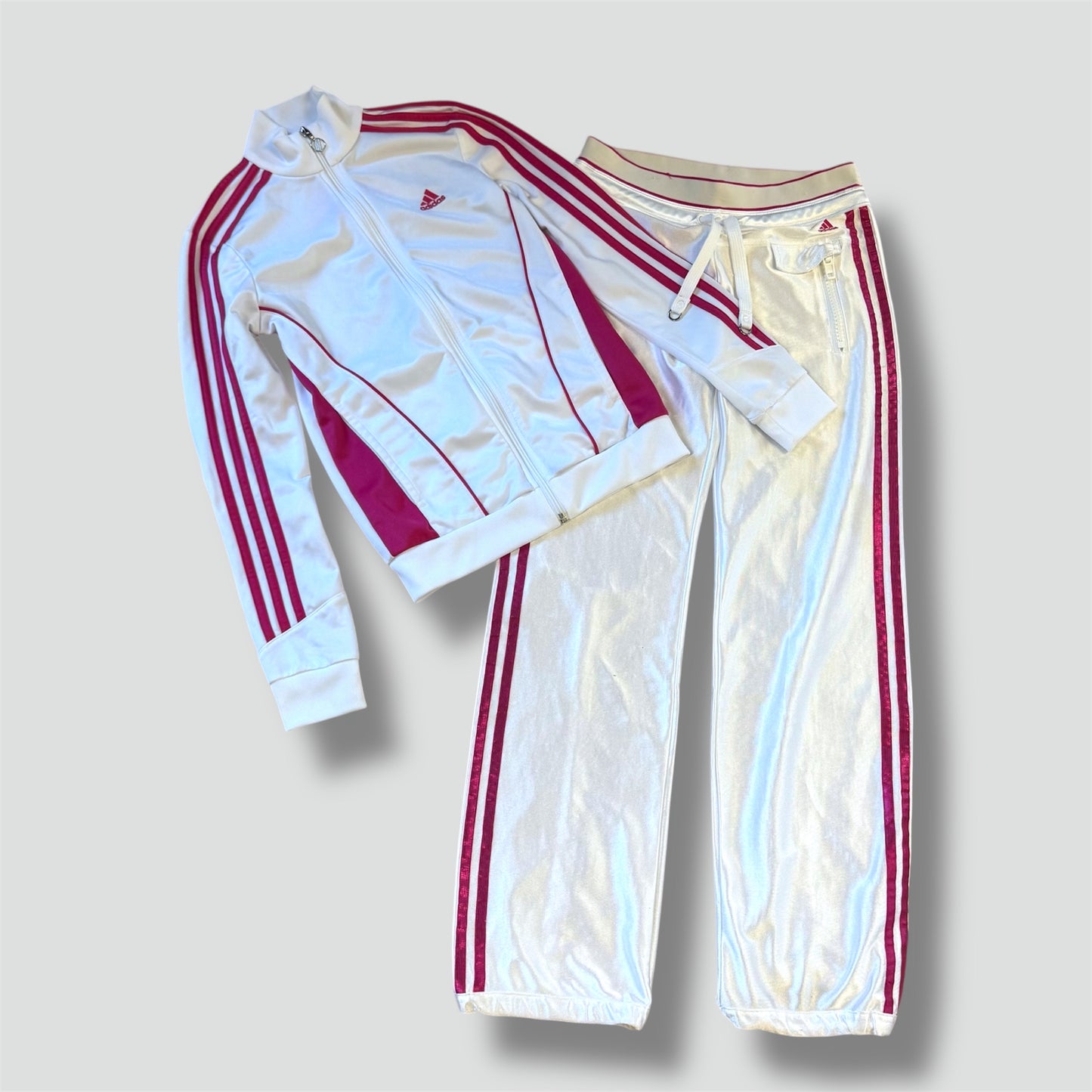 Adidas Y2K shiny white track set (jacket and pants)