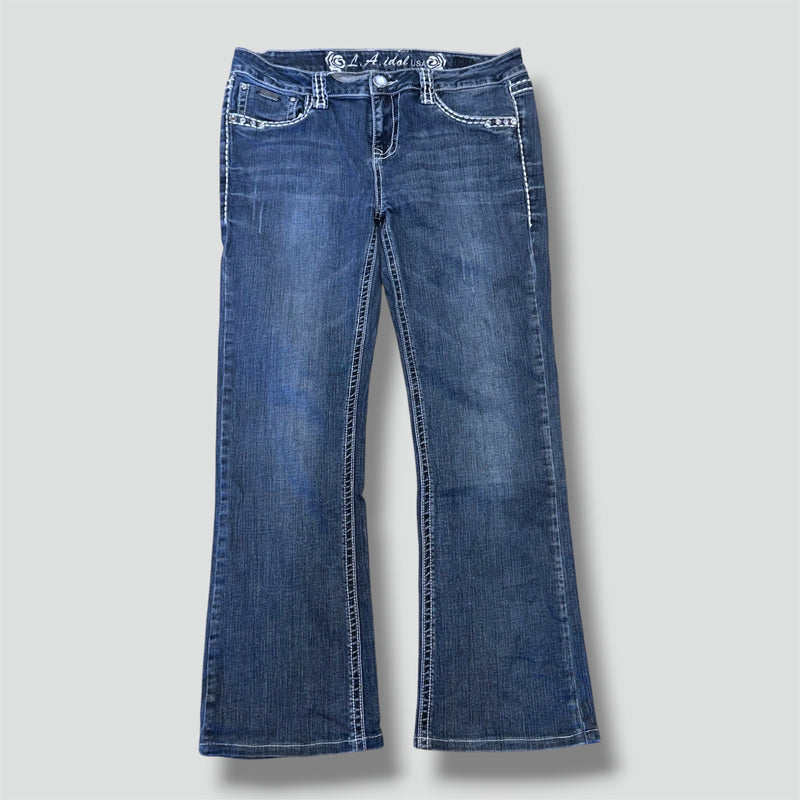 Detailansicht: Sourced limited accessories and clothes La Idol y2k rhinestones straight retro jeans – Logo, Nähte oder Material