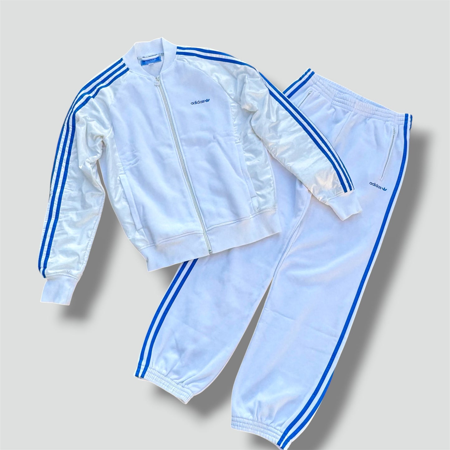 Adidas white streetwear sweat track set (jacket and pants)
