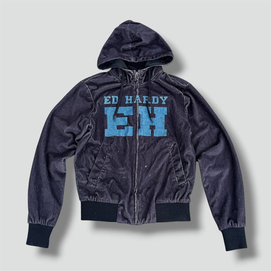 Ed Hardy y2k fluffy rhinestones hoodie