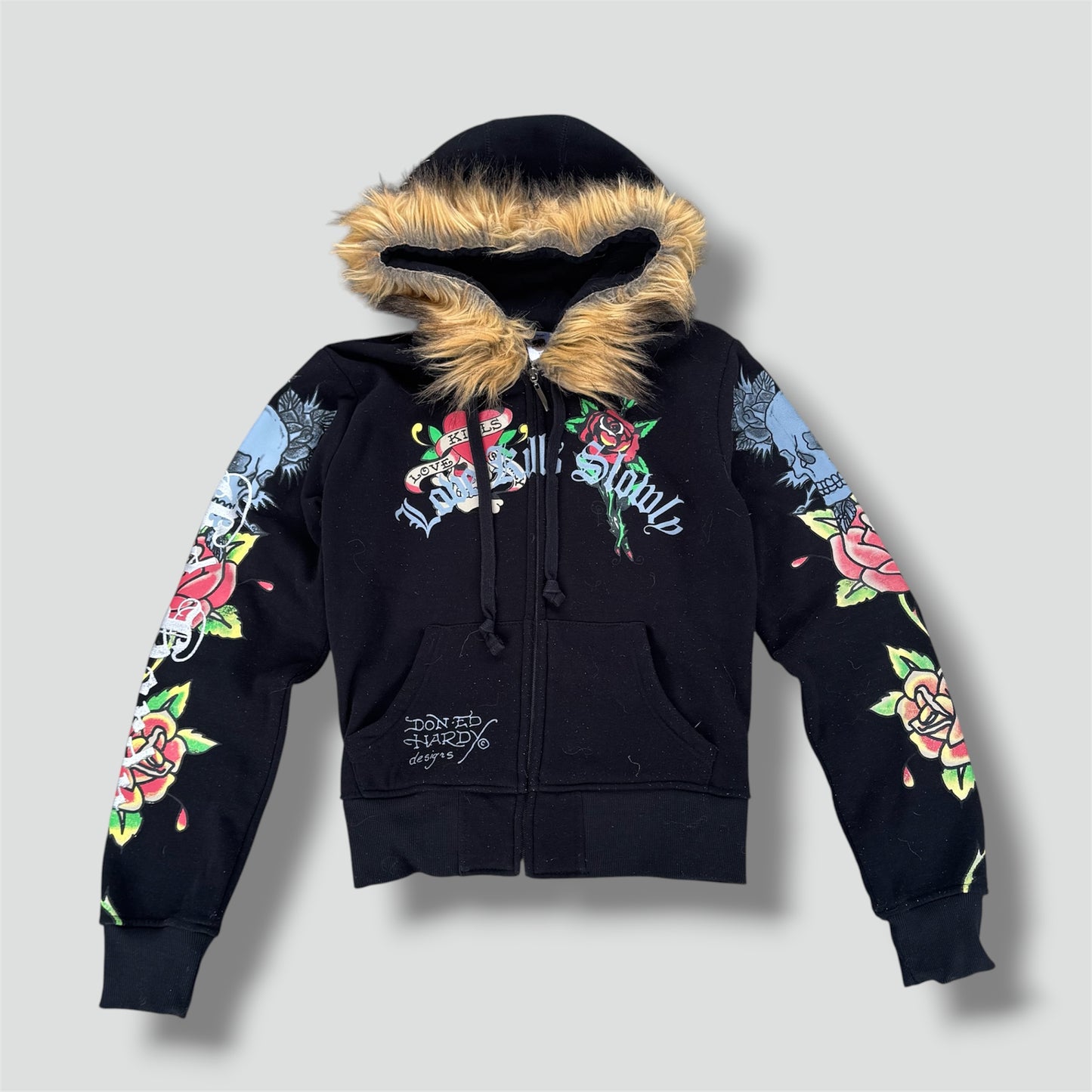Ed Hardy "love kills slowly" fur zip-hoodie